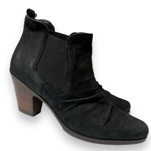 PAUL GREEN Boots Jano Chelsea Ruched Black Nubuck Leather Size 8 US